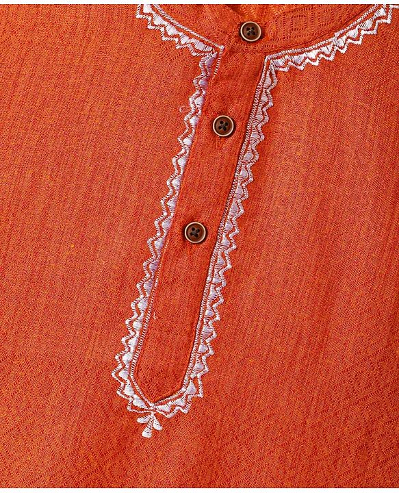 Babyhug Cotton Woven Full Sleeves Kurta Dhoti Set With Embroidery - Orange