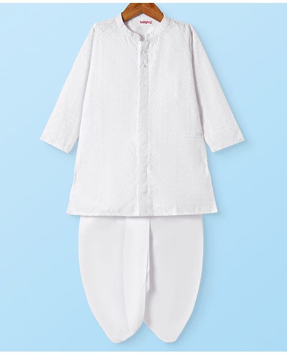 Babyhug Cotton Woven Full Sleeves Embroidered Kurta Dhoti Set - White