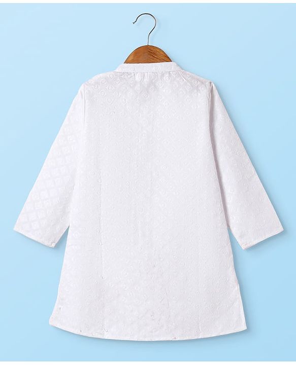 Babyhug Cotton Woven Full Sleeves Embroidered Kurta Dhoti Set - White