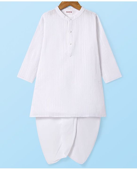 Babyhug Cotton Woven Full Sleeves Textured Kurta Dhoti Set - White