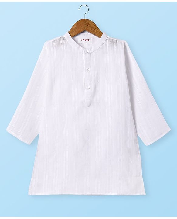 Babyhug Cotton Woven Full Sleeves Textured Kurta Dhoti Set - White