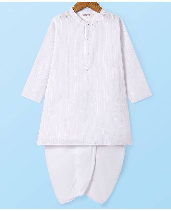 Babyhug Cotton Woven Full Sleeves Textured Kurta Dhoti Set - White