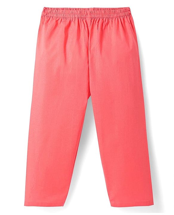 Babyhug Cotton Woven Full Sleeves Solid Kurta Pyjama Set with Leaf Printed Jacket - Coral
