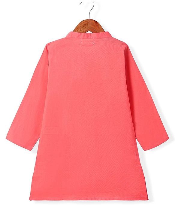 Babyhug Cotton Woven Full Sleeves Solid Kurta Pyjama Set with Leaf Printed Jacket - Coral
