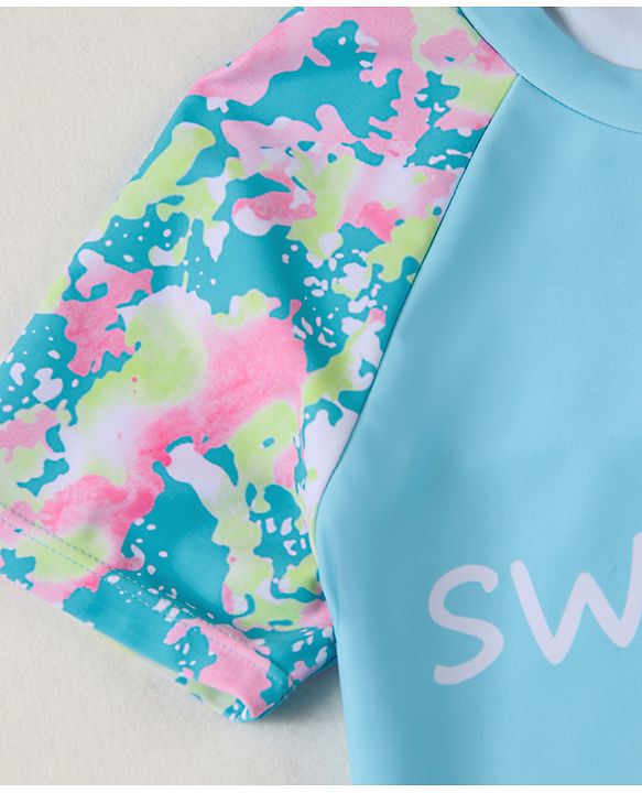 Pine Active Half Sleeves Printed Two Piece Swimsuit - Blue