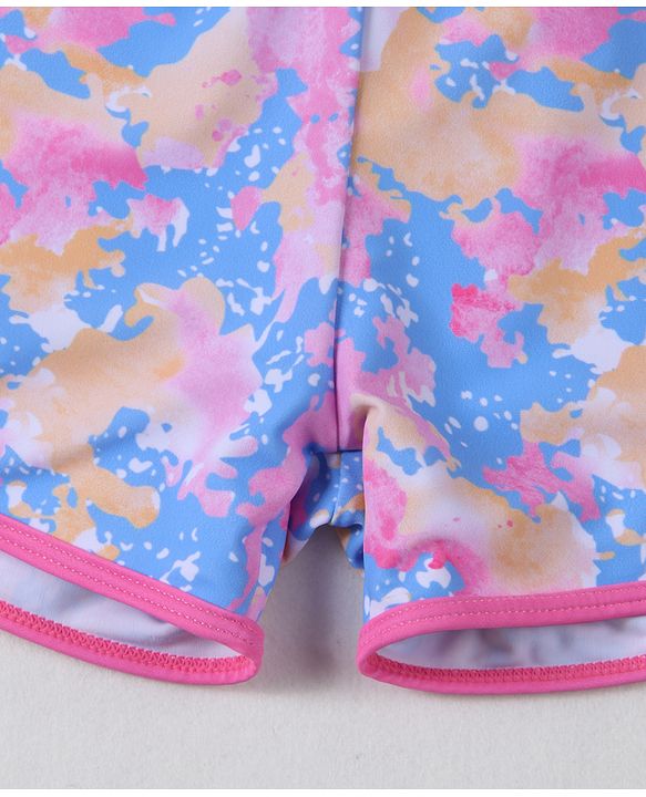 Pine Active Half Sleeves Printed Two Piece Swimsuit - Pink
