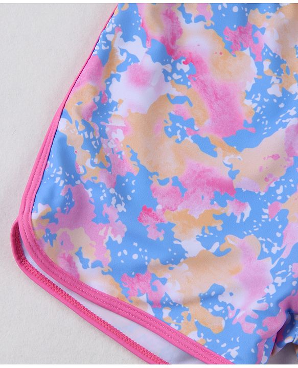 Pine Active Half Sleeves Printed Two Piece Swimsuit - Pink