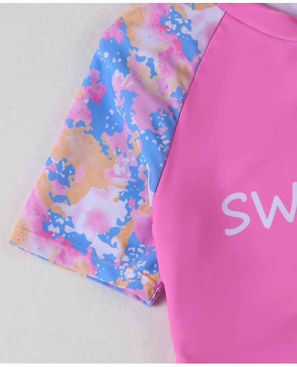 Pine Active Half Sleeves Printed Two Piece Swimsuit - Pink