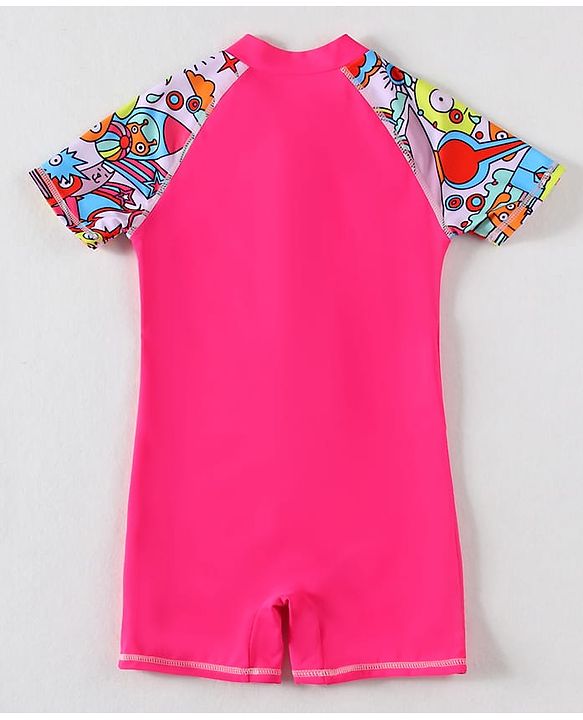 Pine Kids Half Sleeves Legged Swimsuit Animal Print - Fuschia