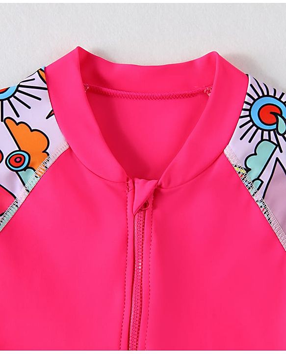 Pine Kids Half Sleeves Legged Swimsuit Animal Print - Fuschia