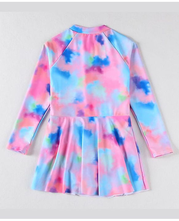 Pine Kids Full Sleeves Frock Style Swimsuit Tie  & Dye Print - Multicolor
