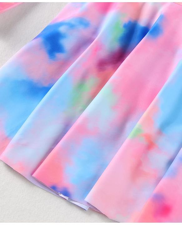 Pine Kids Full Sleeves Frock Style Swimsuit Tie  & Dye Print - Multicolor