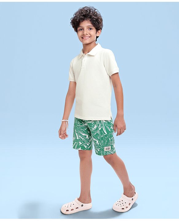 Pine Kids Cotton Knit Half Sleeves Solid Color Polo T-Shirt - White