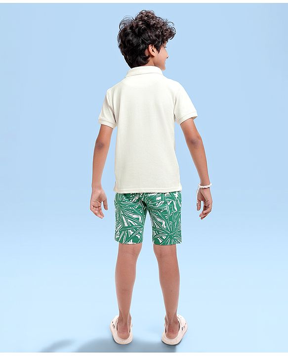 Pine Kids Cotton Knit Half Sleeves Solid Color Polo T-Shirt - White