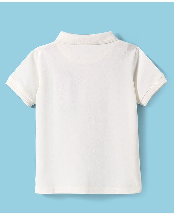 Pine Kids Cotton Knit Half Sleeves Solid Color Polo T-Shirt - White