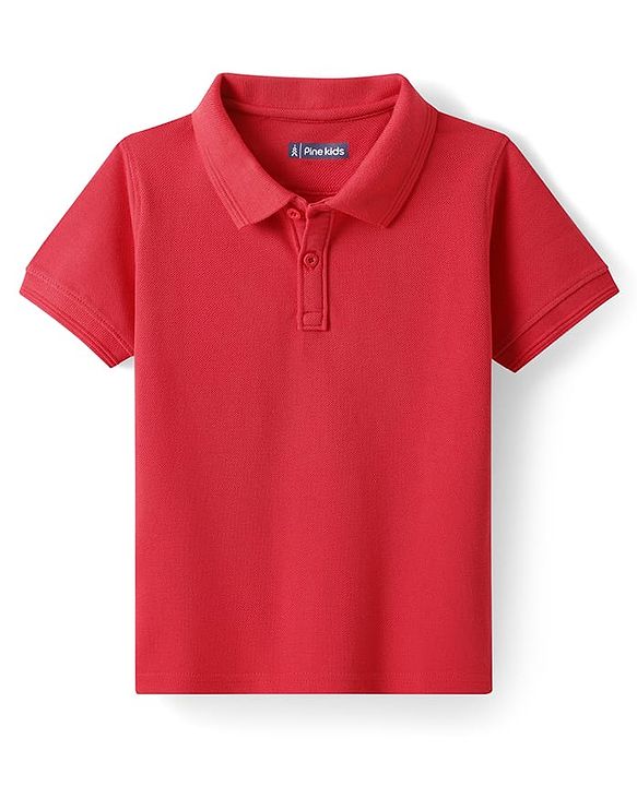 Pine Kids Cotton Knit Half Sleeves Solid Color Polo T-Shirt - White
