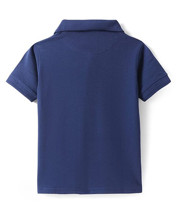 Pine Kids Cotton Knit Half Sleeves Solid Color Polo T-Shirt - Navy Blue