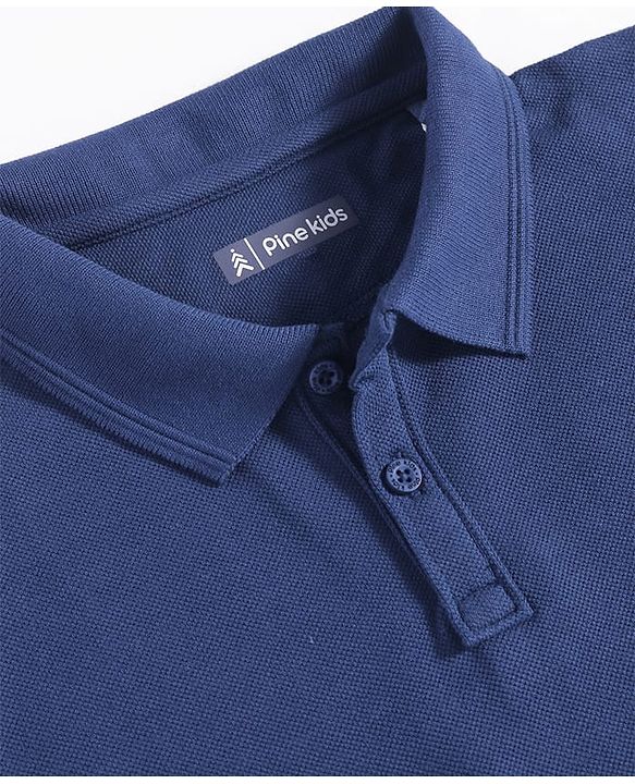 Pine Kids Cotton Knit Half Sleeves Solid Color Polo T-Shirt - Navy Blue
