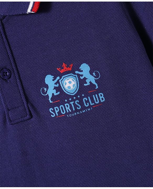 Pine Kids Cotton Knit Half Sleeves Polo T-Shirt with Text Print - Navy Blue