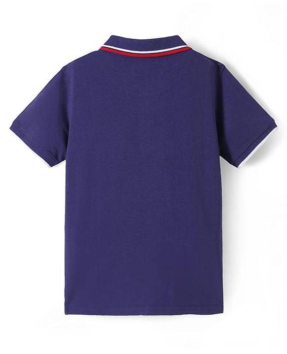 Pine Kids Cotton Knit Half Sleeves Polo T-Shirt with Text Print - Navy Blue