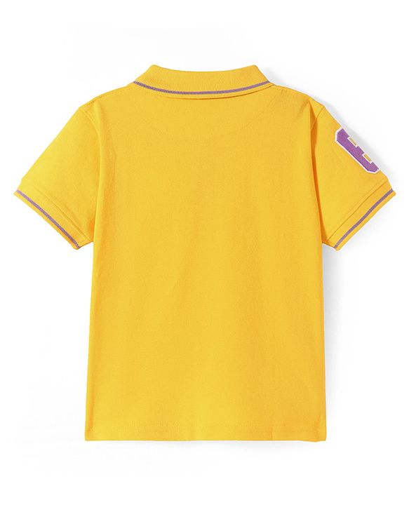 Pine Kids Cotton Knit Half Sleeves Polo T-Shirt with Text Print - Mustard Yellow