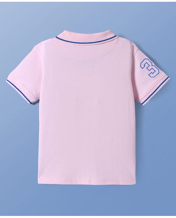 Pine Kids Cotton Knit Half Sleeves Polo T-Shirt with Number Embroidery - Light Pink