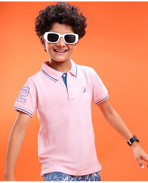 Pine Kids Cotton Knit Half Sleeves Polo T-Shirt with Text Print - Mustard Yellow