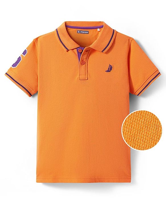 Pine Kids Cotton Knit Half Sleeves Polo T-Shirt with Text Print - Mustard Yellow