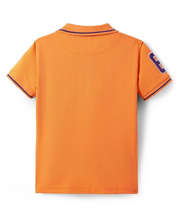 Pine Kids Cotton Knit Half Sleeves Polo T-Shirt with Text Print - Mustard Yellow