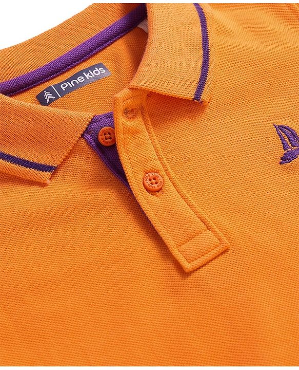 Pine Kids Cotton Knit Half Sleeves Polo T-Shirt with Text Print - Mustard Yellow