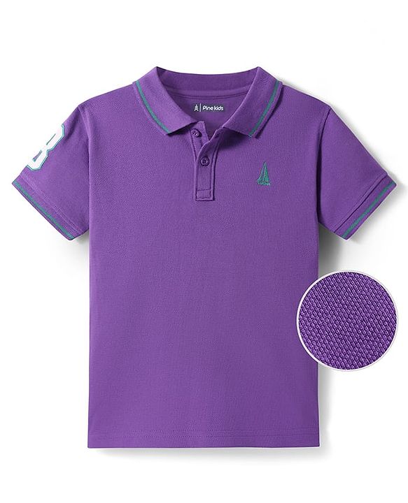 Pine Kids Cotton Knit Half Sleeves Polo T-Shirt with Number Embroidery - Light Pink