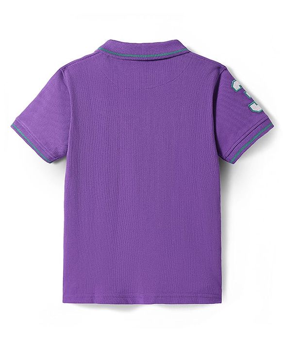 Pine Kids Cotton Knit Half Sleeves Polo T-Shirt with Number Embroidery - Light Pink