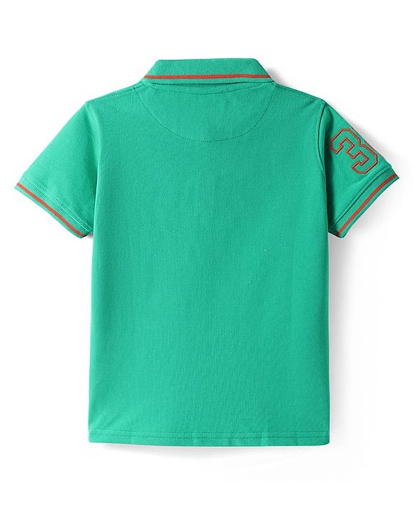Pine Kids Cotton Knit Half Sleeves Polo T-Shirt with Number Embroidery - Light Pink