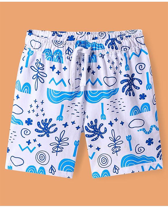 Pine Kids Single Jersey Knit Half Sleeves Shorts Night Suit with Text Print - Blue