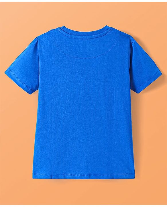Pine Kids Single Jersey Knit Half Sleeves Shorts Night Suit with Text Print - Blue