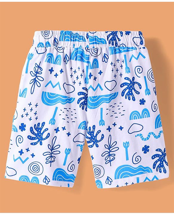 Pine Kids Single Jersey Knit Half Sleeves Shorts Night Suit with Text Print - Blue