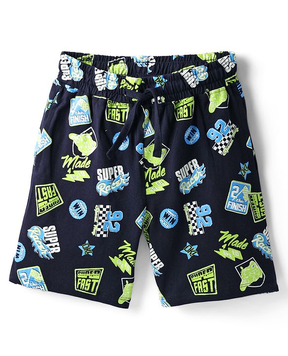 Pine Kids Single Jersey Knit Half Sleeves Shorts Night Suit with Super Racer Text Print - Limegreen