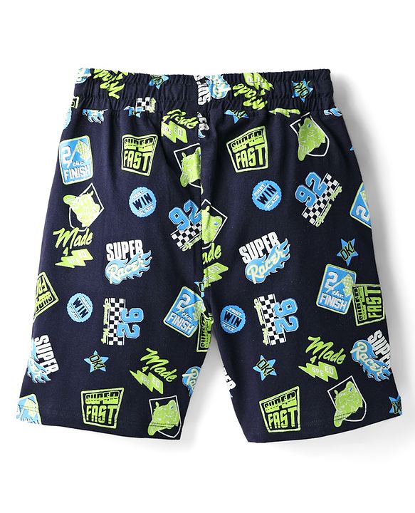 Pine Kids Single Jersey Knit Half Sleeves Shorts Night Suit with Super Racer Text Print - Limegreen