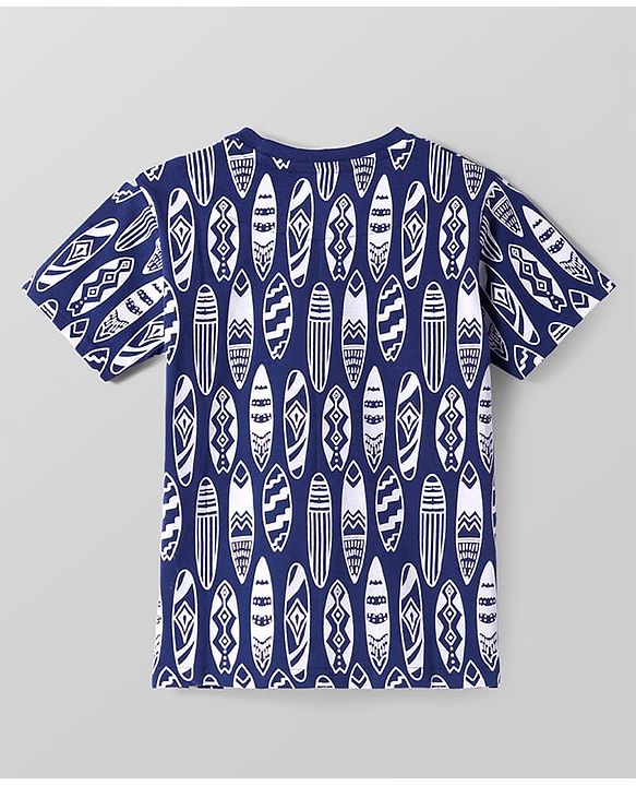 Pine Kids Single Jersey Knit Half Sleeves Shorts Night Suit With Surfing Print - Navy Blue