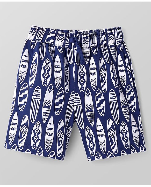 Pine Kids Single Jersey Knit Half Sleeves Shorts Night Suit With Surfing Print - Navy Blue