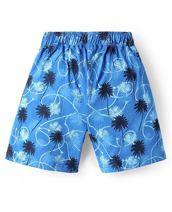 Pine Kids Single Jersey Knit Half Sleeves Palm Tree Printed Shorts Night Suit - Limegreen & Blue