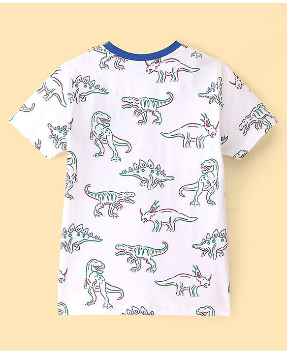 Pine Kids Single Jersey Knit Half Sleeves Shorts Night Suit With Dino Print - White