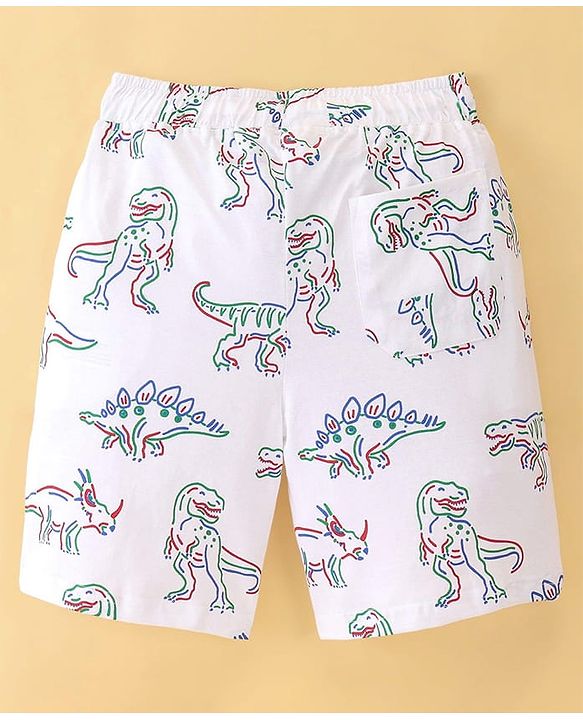 Pine Kids Single Jersey Knit Half Sleeves Shorts Night Suit With Dino Print - White