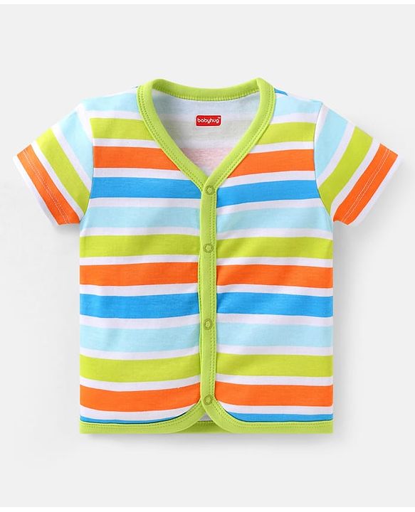 Babyhug 100% Cotton Interlock Knit Half Sleeves Front Open jhablas with Sea Life Print & Stripes Pack of 3 - Blue & White