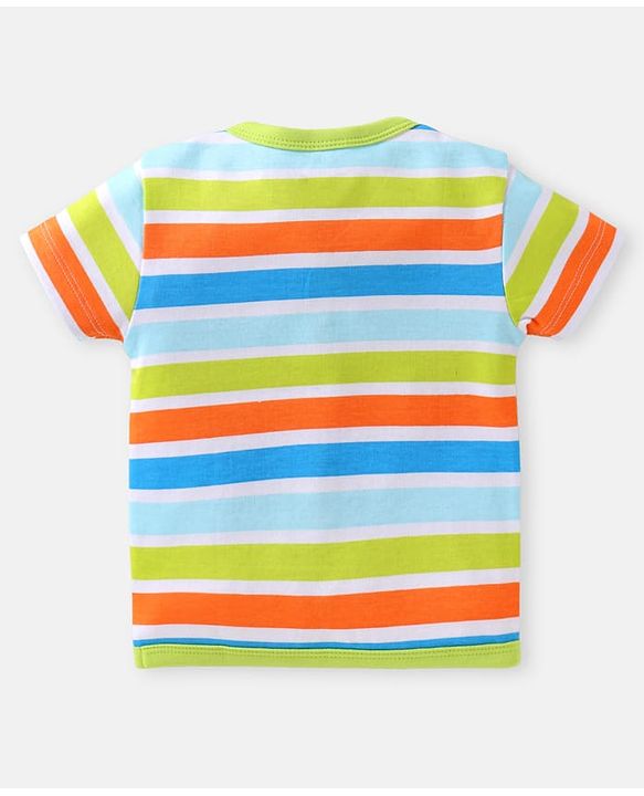 Babyhug 100% Cotton Interlock Knit Half Sleeves Front Open jhablas with Sea Life Print & Stripes Pack of 3 - Blue & White