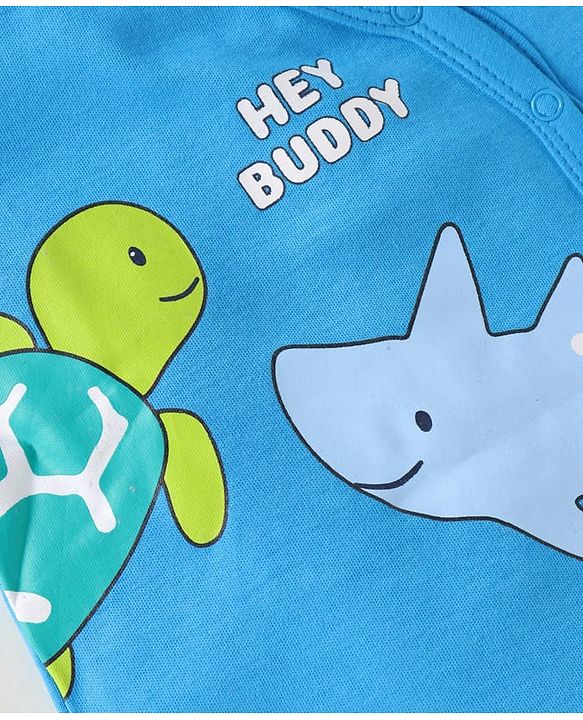 Babyhug 100% Cotton Interlock Knit Half Sleeves Front Open jhablas with Sea Life Print & Stripes Pack of 3 - Blue & White