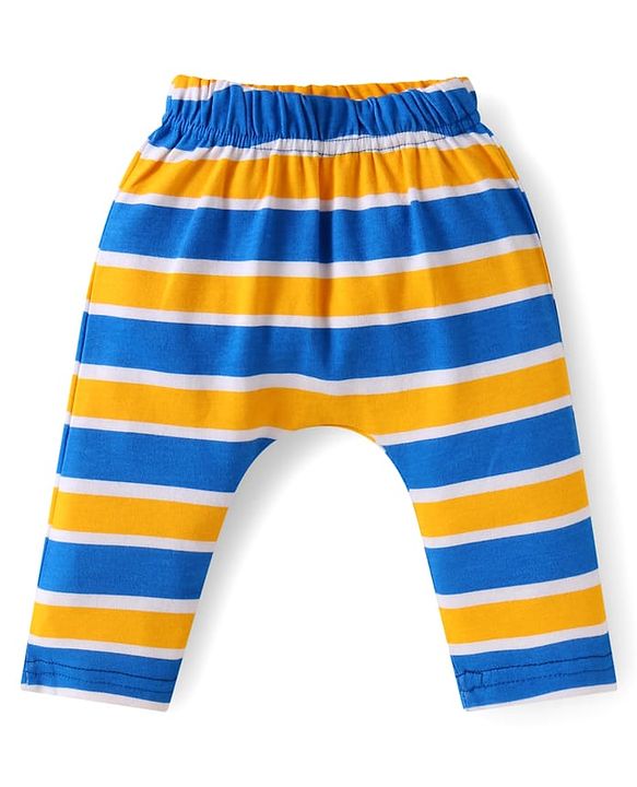 Babyhug Interlock Knit Full Length Diaper Pants with Stripes & Text Print Pack of 3 - Blue