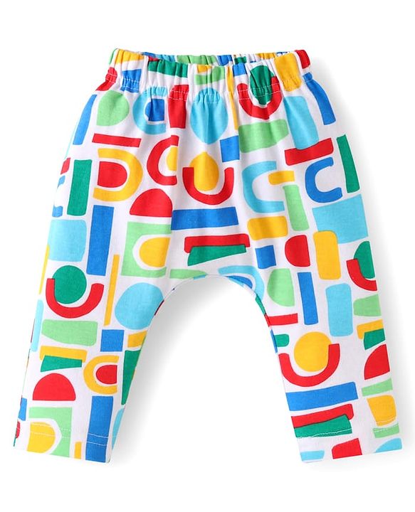 Babyhug Interlock Knit Full Length Diaper Pants with Stripes & Text Print Pack of 3 - Blue