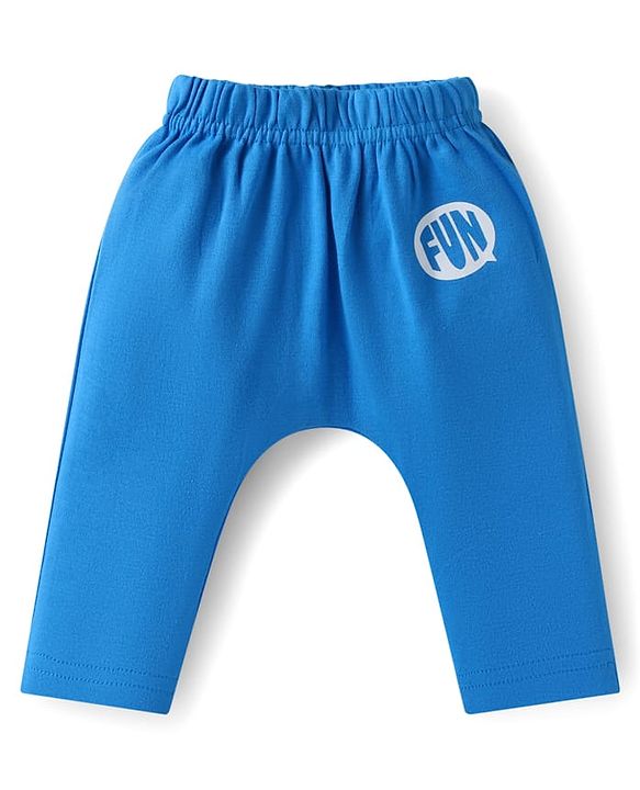 Babyhug Interlock Knit Full Length Diaper Pants with Stripes & Text Print Pack of 3 - Blue