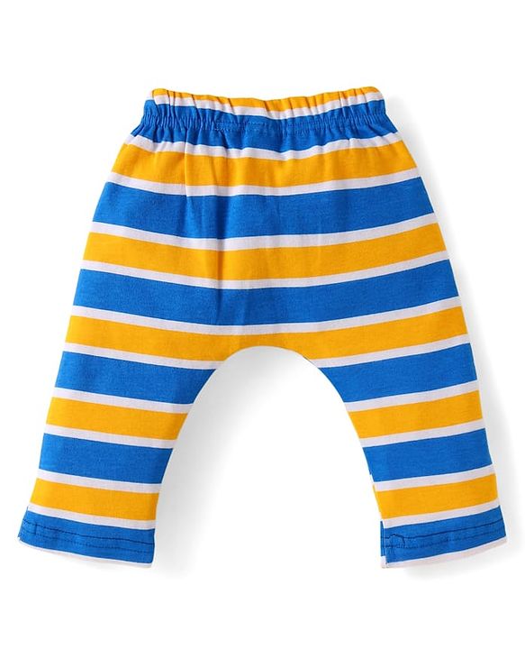 Babyhug Interlock Knit Full Length Diaper Pants with Stripes & Text Print Pack of 3 - Blue